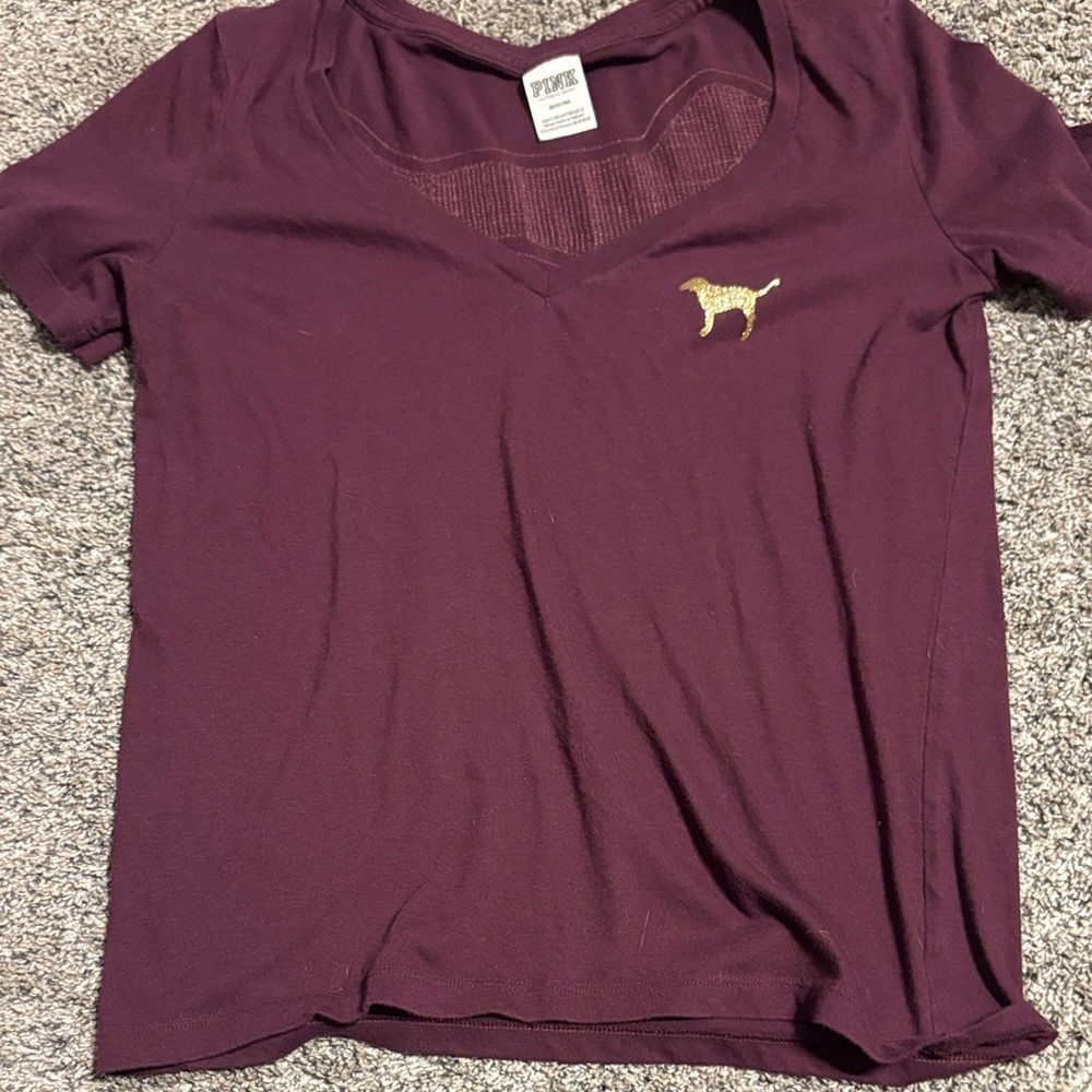 PINK V-neck Tee with Gold Dog Logo